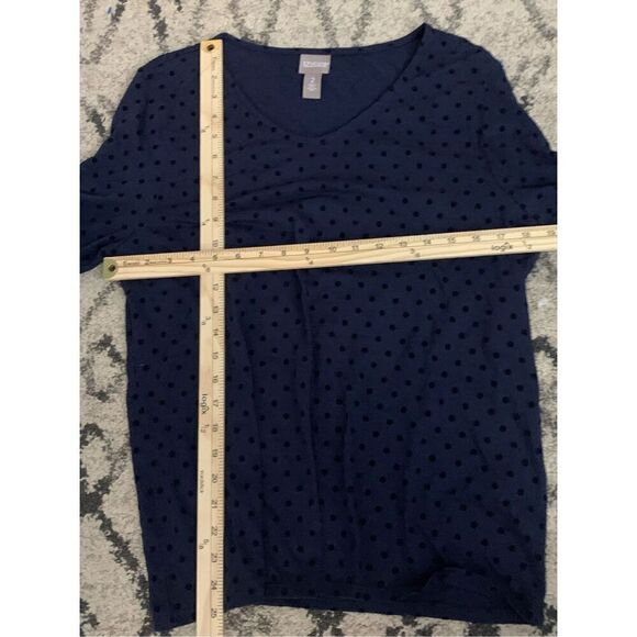 GREAT CONDITION WOMEN Flocked Polka Dot Top BLOUSE navy blue CHICO SZ 2 (medium) - Picture 9 of 9